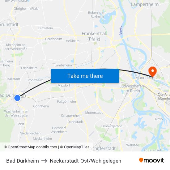 Bad Dürkheim to Neckarstadt-Ost/Wohlgelegen map