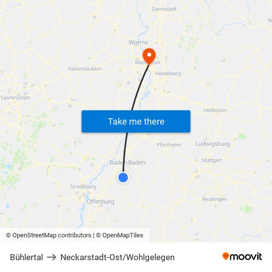 Bühlertal to Neckarstadt-Ost/Wohlgelegen map