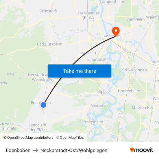 Edenkoben to Neckarstadt-Ost/Wohlgelegen map