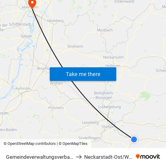 Gemeindeverwaltungsverband Plochingen to Neckarstadt-Ost/Wohlgelegen map