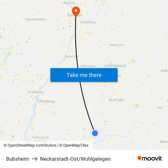 Bubsheim to Neckarstadt-Ost/Wohlgelegen map