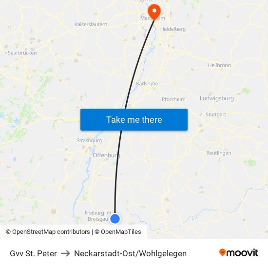 Gvv St. Peter to Neckarstadt-Ost/Wohlgelegen map