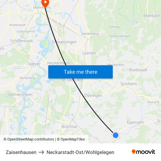 Zaisenhausen to Neckarstadt-Ost/Wohlgelegen map