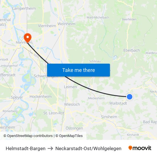 Helmstadt-Bargen to Neckarstadt-Ost/Wohlgelegen map