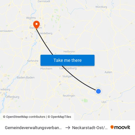 Gemeindeverwaltungsverband Lonsee-Amstetten to Neckarstadt-Ost/Wohlgelegen map