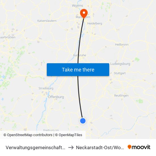 Verwaltungsgemeinschaft Dunningen to Neckarstadt-Ost/Wohlgelegen map