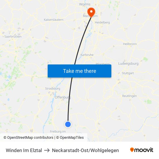 Winden Im Elztal to Neckarstadt-Ost/Wohlgelegen map