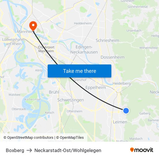 Boxberg to Neckarstadt-Ost/Wohlgelegen map