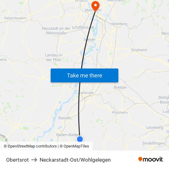 Obertsrot to Neckarstadt-Ost/Wohlgelegen map