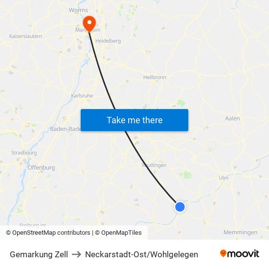 Gemarkung Zell to Neckarstadt-Ost/Wohlgelegen map