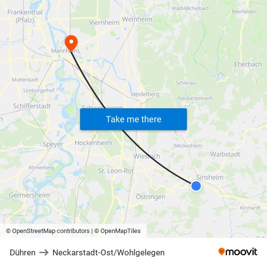 Dühren to Neckarstadt-Ost/Wohlgelegen map