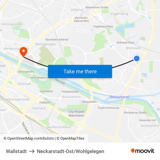 Wallstadt to Neckarstadt-Ost/Wohlgelegen map