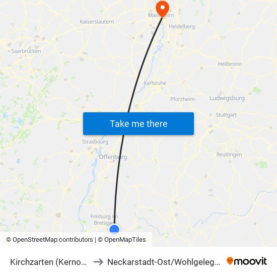 Kirchzarten (Kernort) to Neckarstadt-Ost/Wohlgelegen map