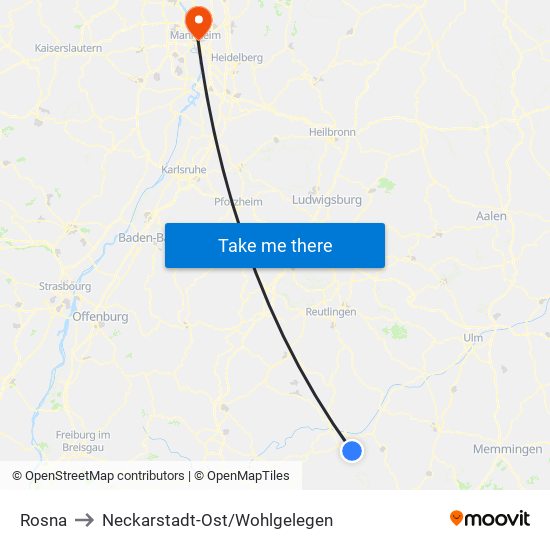 Rosna to Neckarstadt-Ost/Wohlgelegen map