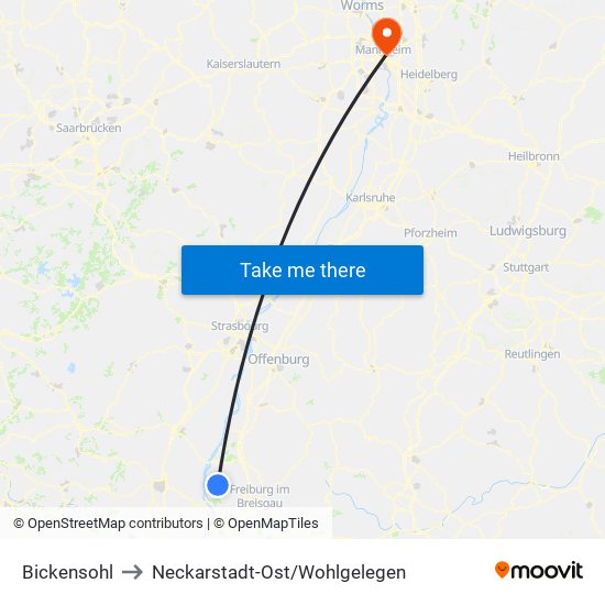 Bickensohl to Neckarstadt-Ost/Wohlgelegen map