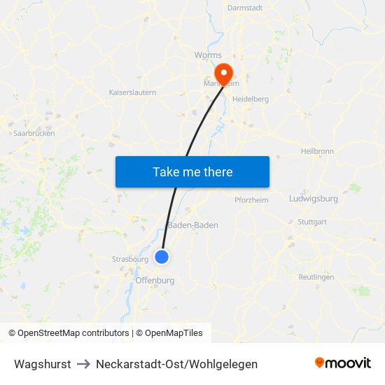 Wagshurst to Neckarstadt-Ost/Wohlgelegen map