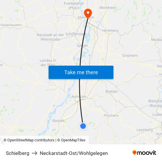 Schielberg to Neckarstadt-Ost/Wohlgelegen map