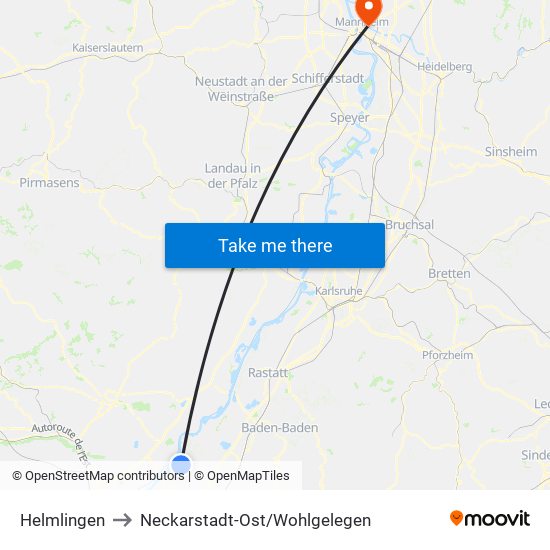 Helmlingen to Neckarstadt-Ost/Wohlgelegen map