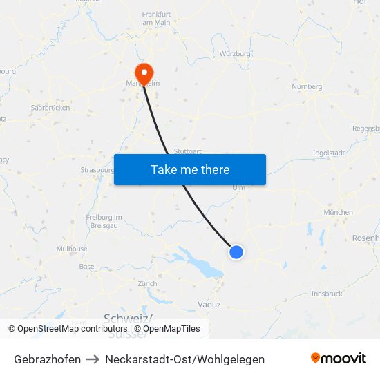 Gebrazhofen to Neckarstadt-Ost/Wohlgelegen map