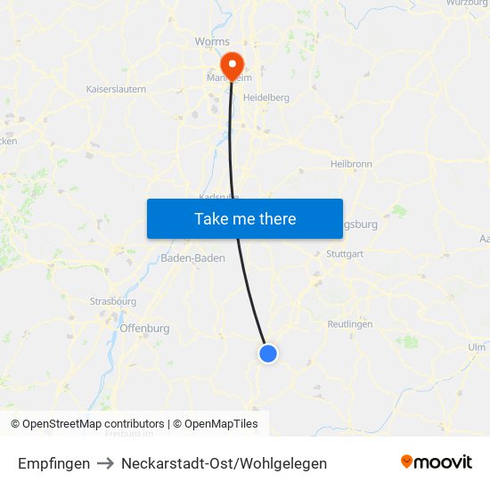 Empfingen to Neckarstadt-Ost/Wohlgelegen map