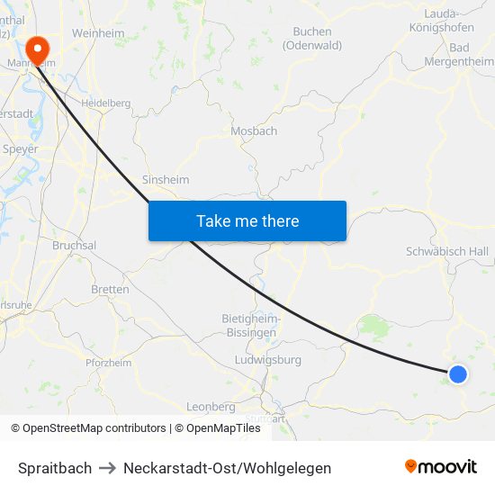 Spraitbach to Neckarstadt-Ost/Wohlgelegen map