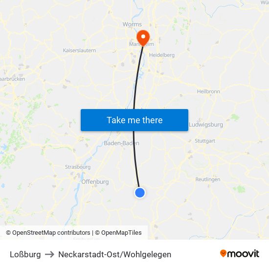 Loßburg to Neckarstadt-Ost/Wohlgelegen map