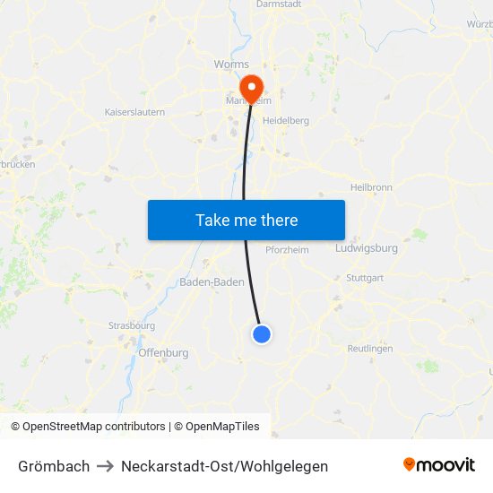 Grömbach to Neckarstadt-Ost/Wohlgelegen map