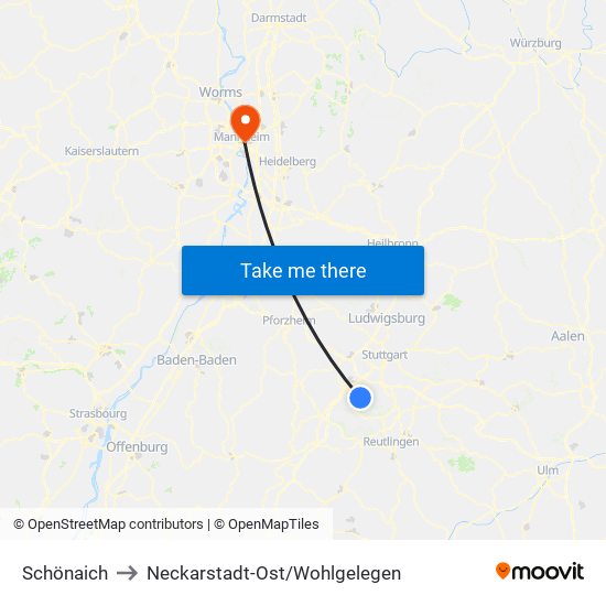 Schönaich to Neckarstadt-Ost/Wohlgelegen map