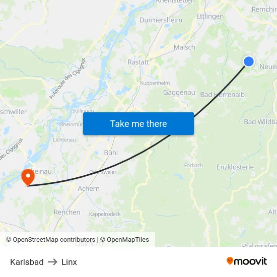 Karlsbad to Linx map
