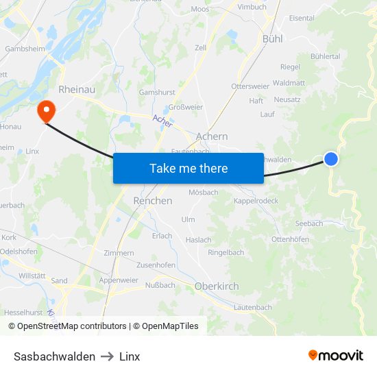 Sasbachwalden to Linx map