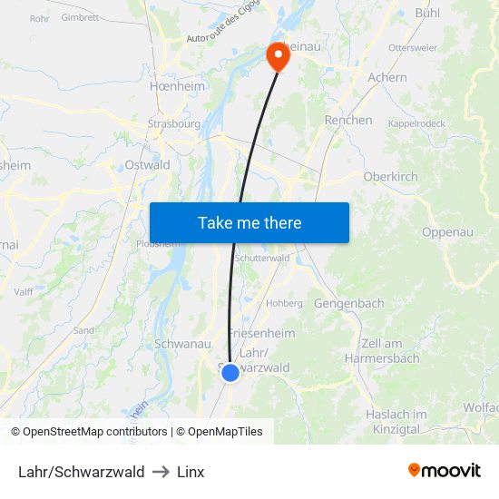 Lahr/Schwarzwald to Linx map