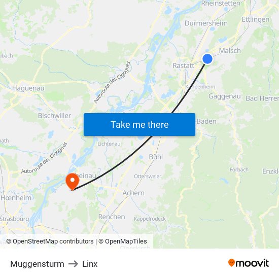 Muggensturm to Linx map