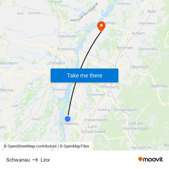 Schwanau to Linx map