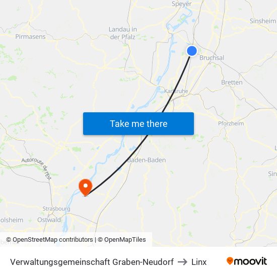 Verwaltungsgemeinschaft Graben-Neudorf to Linx map