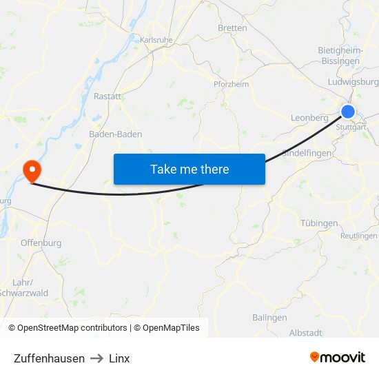 Zuffenhausen to Linx map