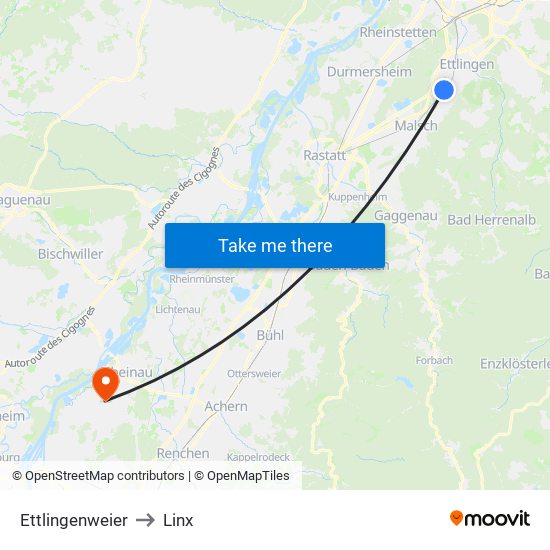 Ettlingenweier to Linx map