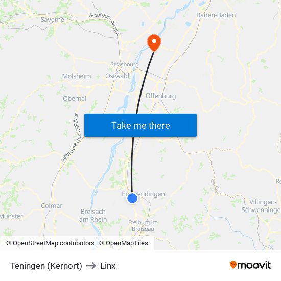 Teningen (Kernort) to Linx map
