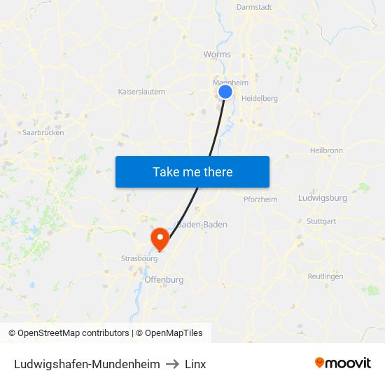 Ludwigshafen-Mundenheim to Linx map