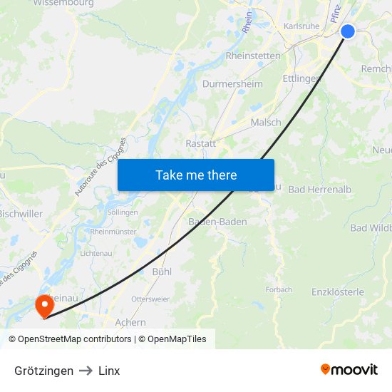 Grötzingen to Linx map