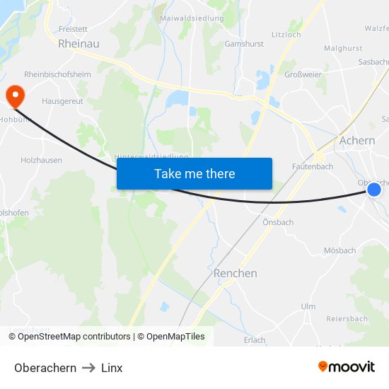 Oberachern to Linx map