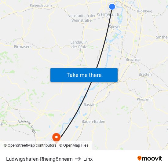 Ludwigshafen-Rheingönheim to Linx map