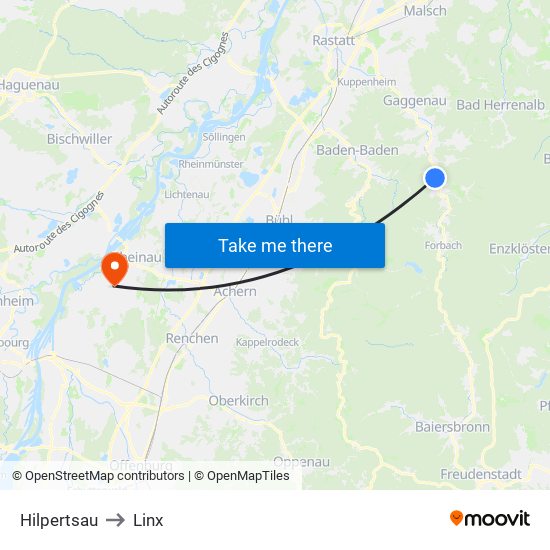 Hilpertsau to Linx map