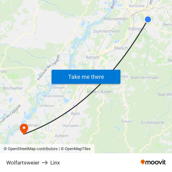 Wolfartsweier to Linx map