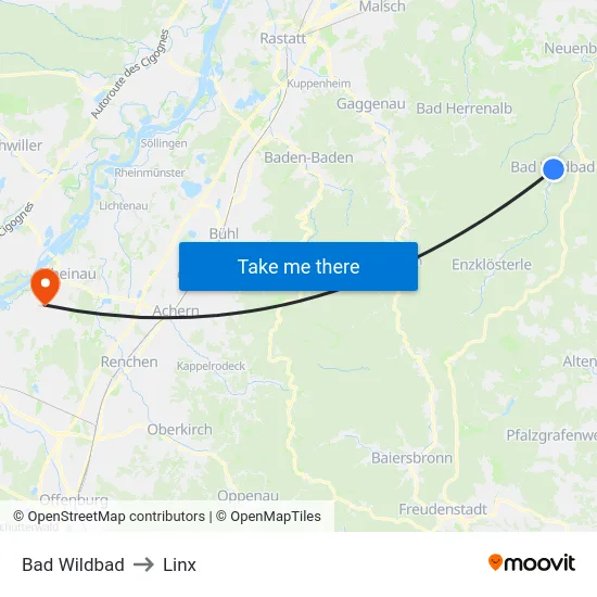 Bad Wildbad to Linx map