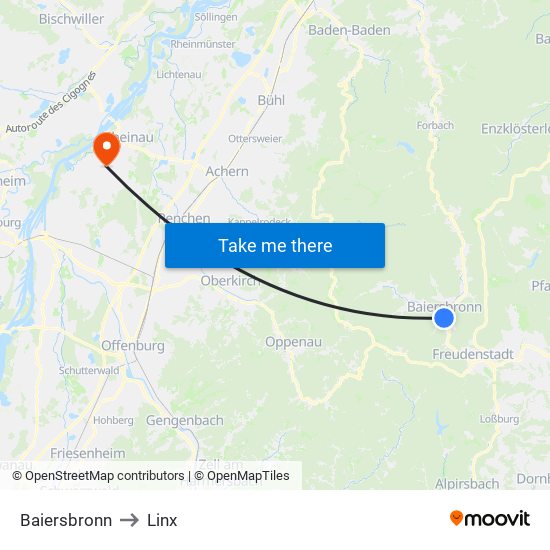 Baiersbronn to Linx map