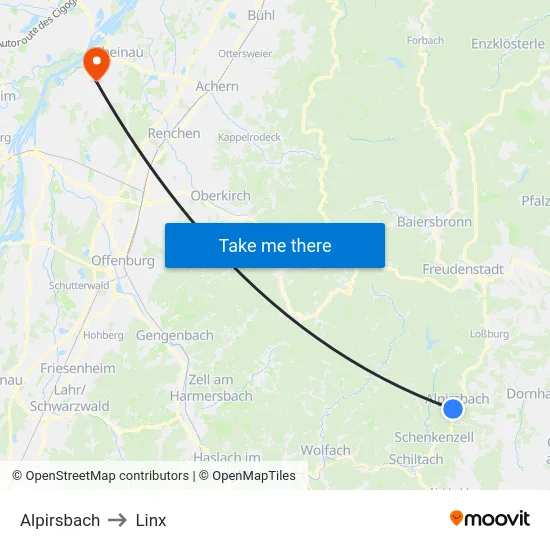 Alpirsbach to Linx map