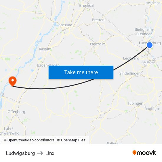 Ludwigsburg to Linx map