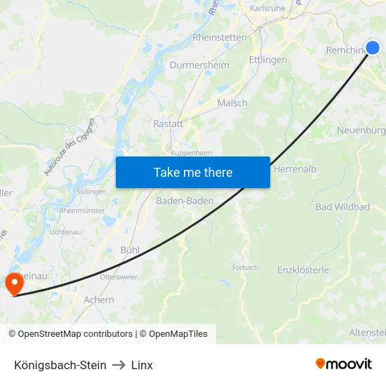 Königsbach-Stein to Linx map