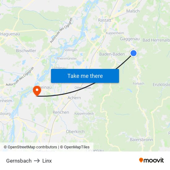 Gernsbach to Linx map