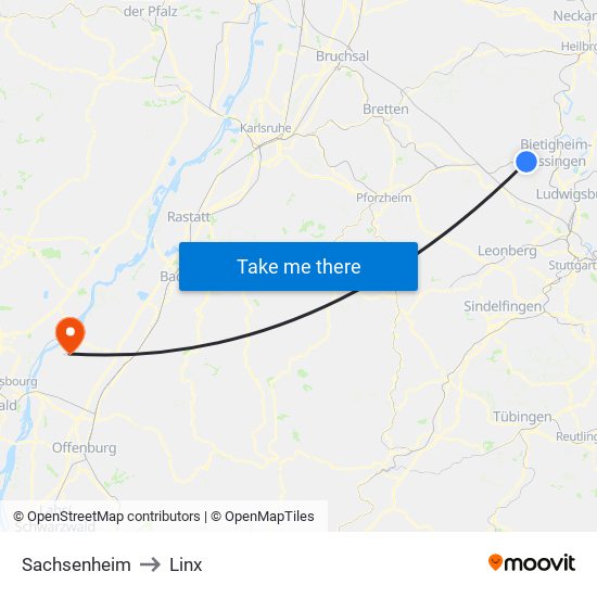 Sachsenheim to Linx map